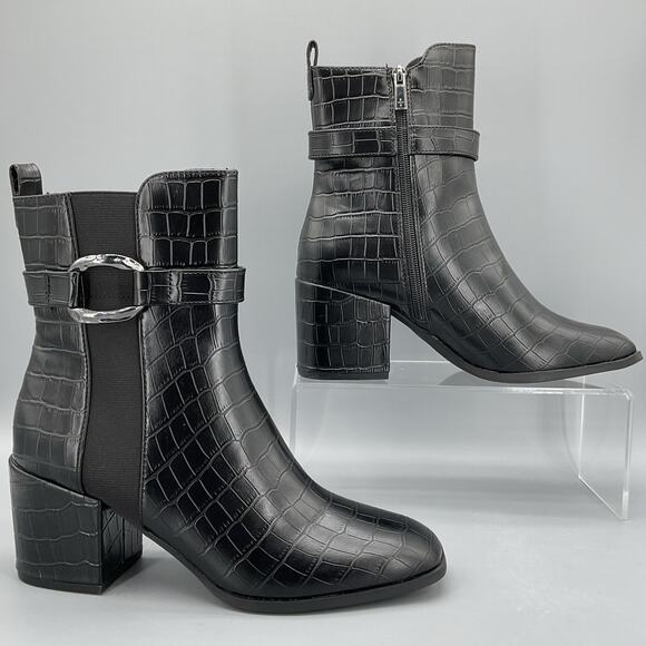 NEW Reaction Kenneth Cole Women’s Emerson Block Heel Boots Black Size 8.5M - Picture 1 of 10